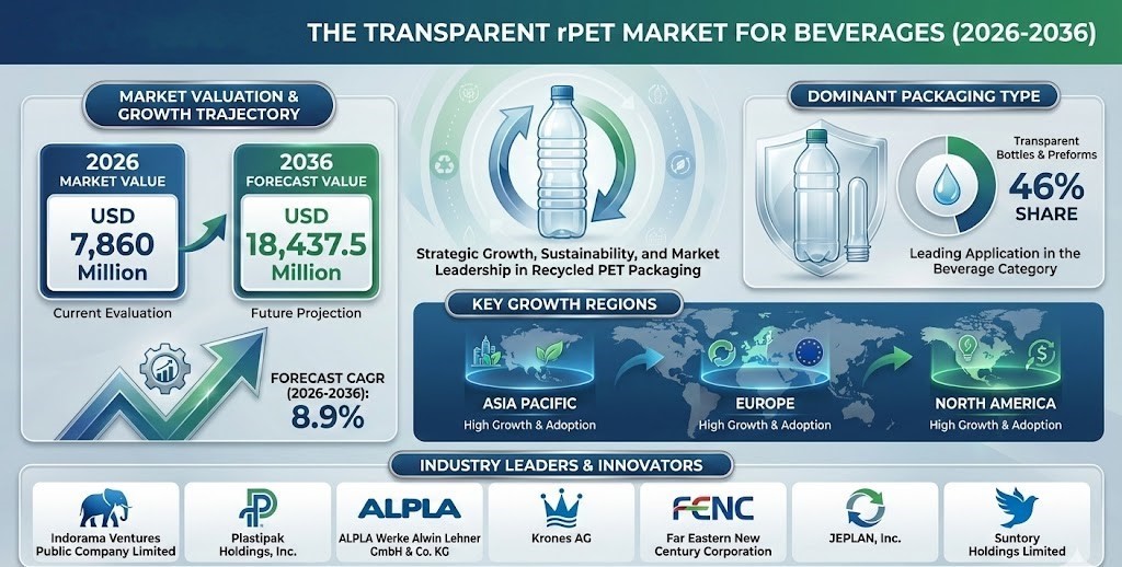 Transparent rPET Market for Beverage Packaging to Reach USD 18,437.5M by 2036 with 8.9% CAGR Driven by Clarity Demand